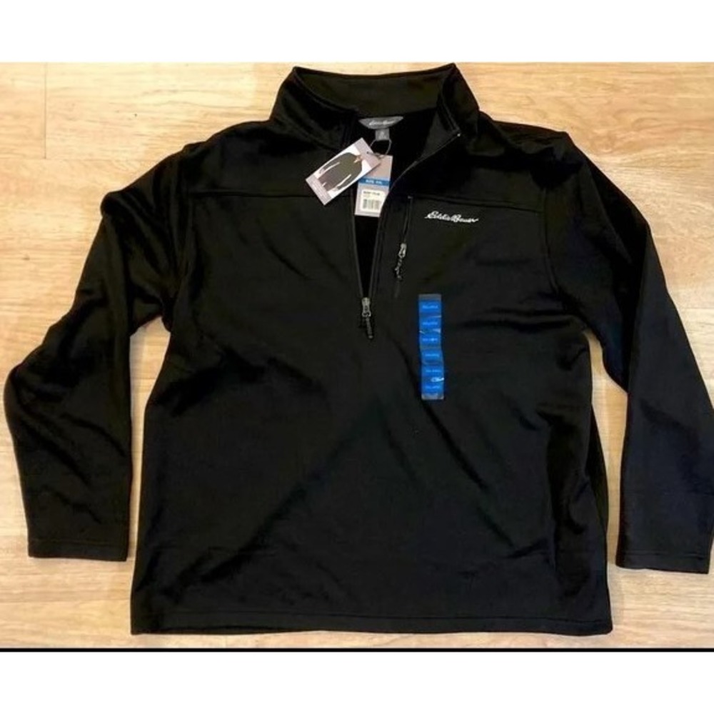 NWT MSRP $75 Men Sweater Eddie Bauer Bridgeport 1/2 zipper Size Large Black